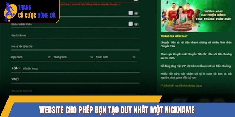 Website cho phép bạn tạo duy nhất một nickname